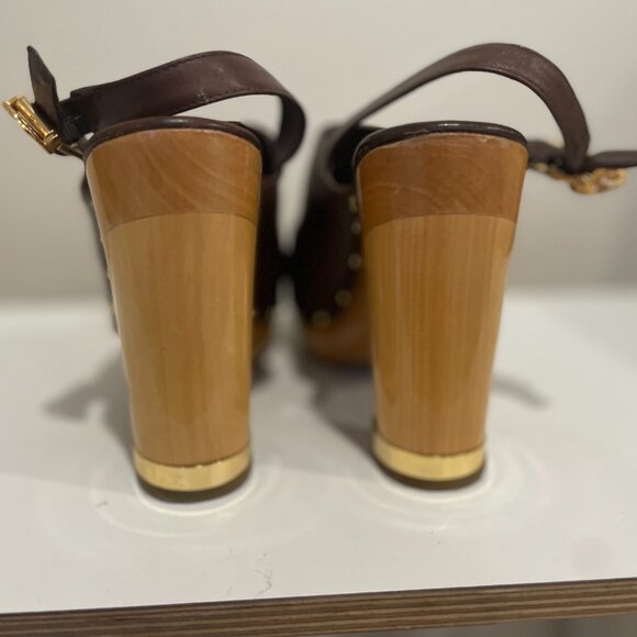 Tory Burch Brown Leather and Wood Platform Clogs size 8M - Picture 5 of 6